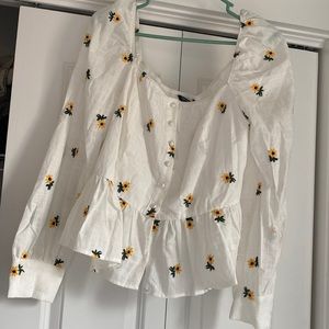 Shein sunflower embroidered peplum shirt